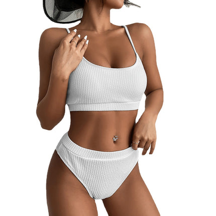 Sexy High Cut Bikini Ribbed Swimwear Set
