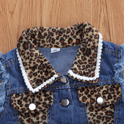 Girls Trendy 2-Piece Denim & Leopard Print Set