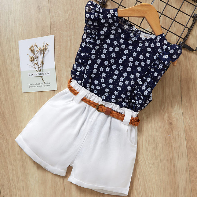 Girls Stylish 2-Piece Short Sleeve & Shorts Set