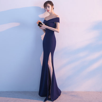 Evening word-shoulder fishtail dress