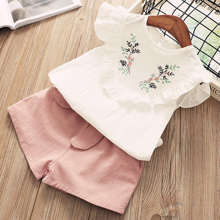 Girls Stylish 2-Piece Short Sleeve & Shorts Set