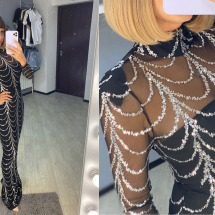 Women's Sequins Maxi Long Sleeve Party Dress
