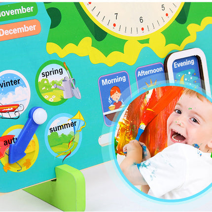 Kids Wooden Multi-Function Calendar & Clock Learning Board