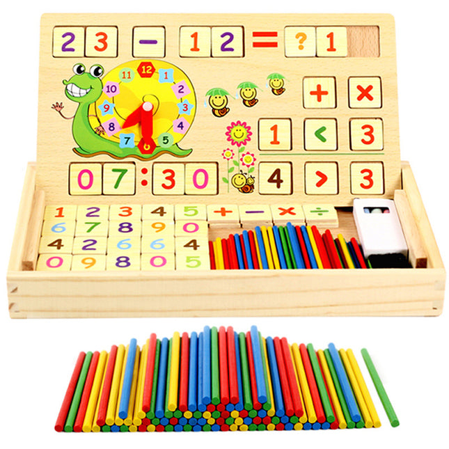 Kids Montessori Wooden Math Learning Board – Counting Sticks & Number Clock Set