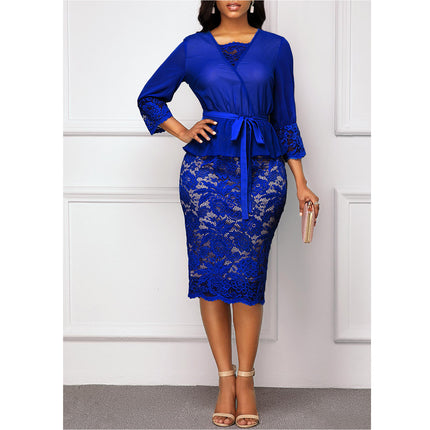 Women's Elegant 2-Piece Lace Fishtail Dress Suit