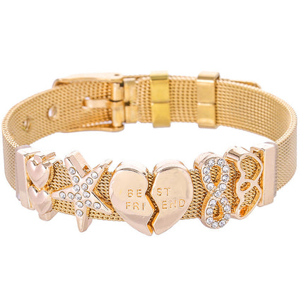 Mothers Day Stainless Steel Diamond Crown Letter Bracelet