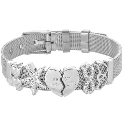 Mothers Day Stainless Steel Diamond Crown Letter Bracelet