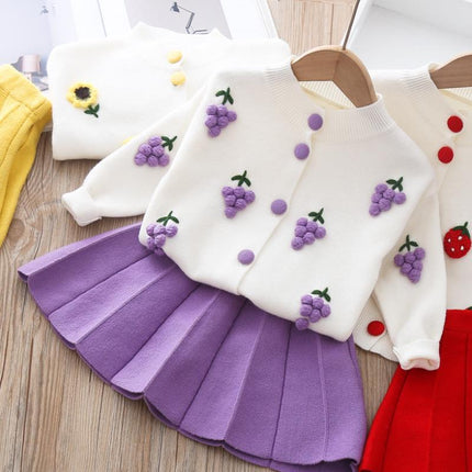 Children's Two-Piece Knit Suit with Sweater and Pleated Skirt