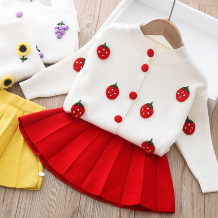 Children's Two-Piece Knit Suit with Sweater and Pleated Skirt