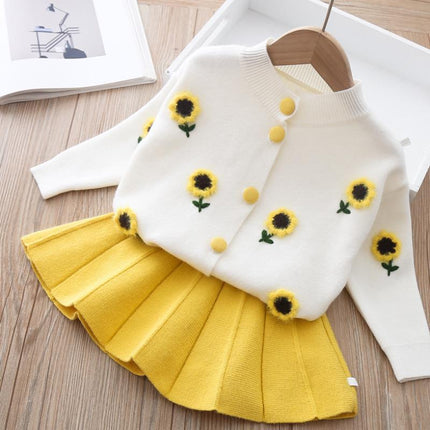 Children's Two-Piece Knit Suit with Sweater and Pleated Skirt