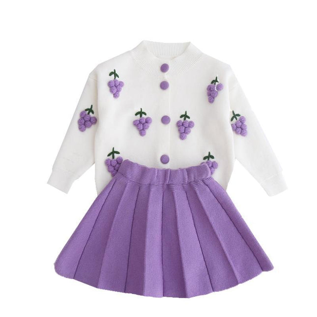Children's Two-Piece Knit Suit with Sweater and Pleated Skirt