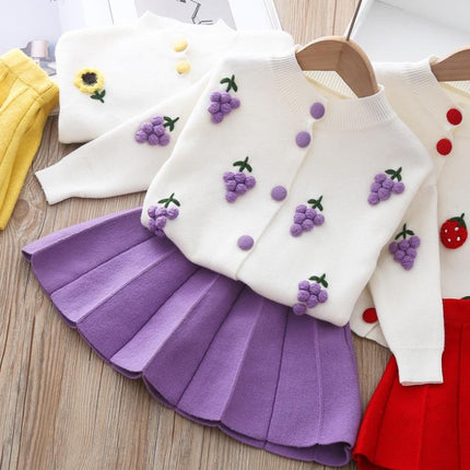 Children's Two-Piece Knit Suit with Sweater and Pleated Skirt