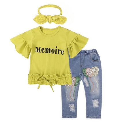 Girls 3-Piece Jeans Set | T-Shirt, Jeans & Hairband (80–130cm)