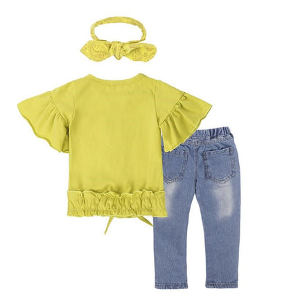 Girls 3-Piece Jeans Set | T-Shirt, Jeans & Hairband (80–130cm)