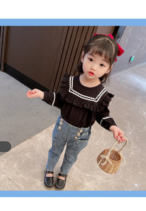 Girls Smart 2-Piece Doll Collar Jeans Suit