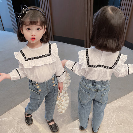 Girls Smart 2-Piece Doll Collar Jeans Suit