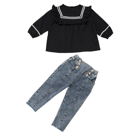 Girls Smart 2-Piece Doll Collar Jeans Suit