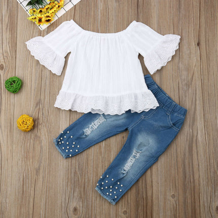 Girls Fluffy 2-Piece Ripped Jeans Set
