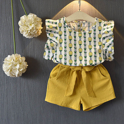 Girls Stylish 2-Piece Short Sleeve & Shorts Set