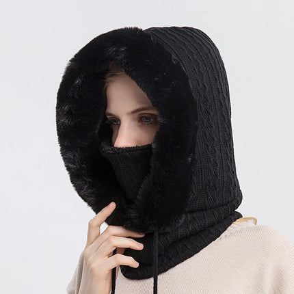 Winter Thick Hooded Wind-Proof Plush Hat With Scarf For Women