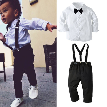 Boys 3-Piece White Shirt, Suspender Overalls & Bow Tie Suit