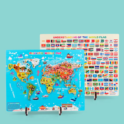 Kids Magnetic Wooden World Map Puzzle – Geography Learning Toy