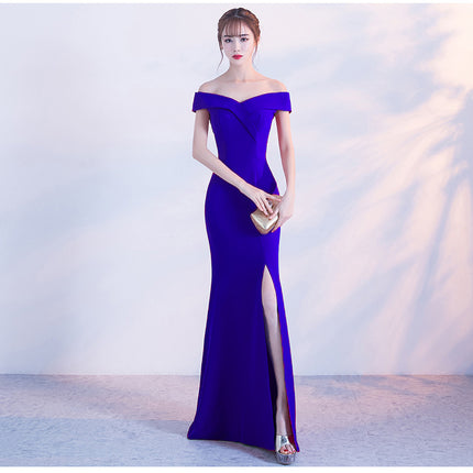 Evening word-shoulder fishtail dress