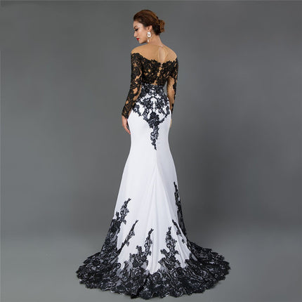 Embroidered Lace Maxi Dress With Fish Tail