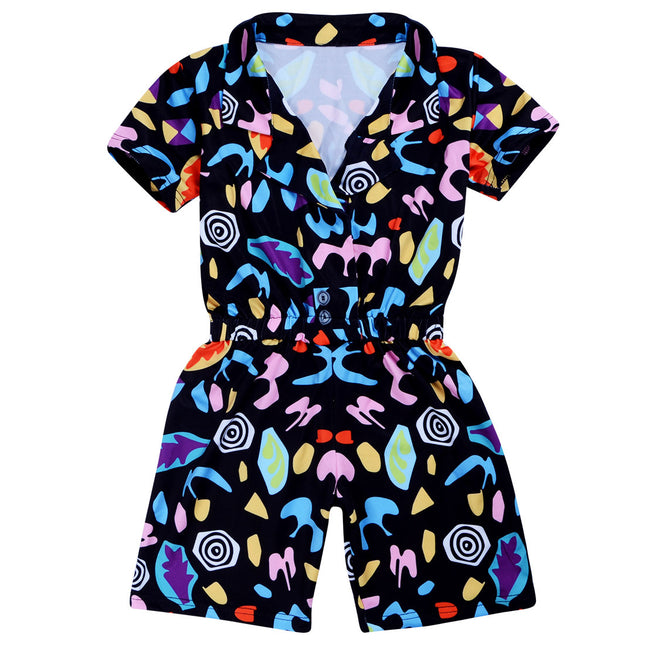 Girls' Cartoon Jumpsuit | Short Sleeve Cotton Romper (120–170cm)