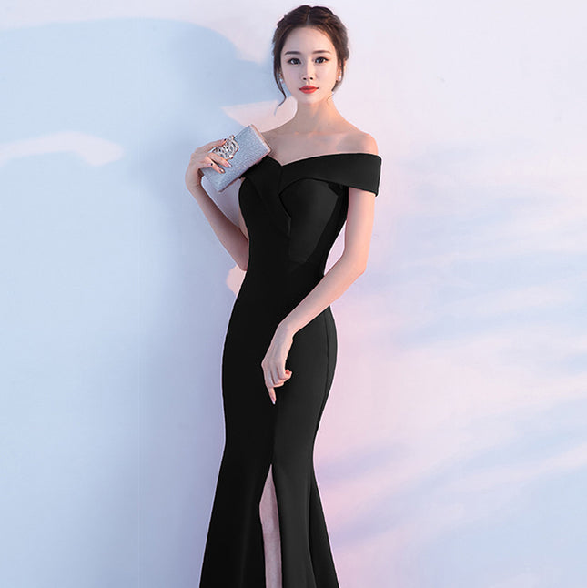 Evening word-shoulder fishtail dress