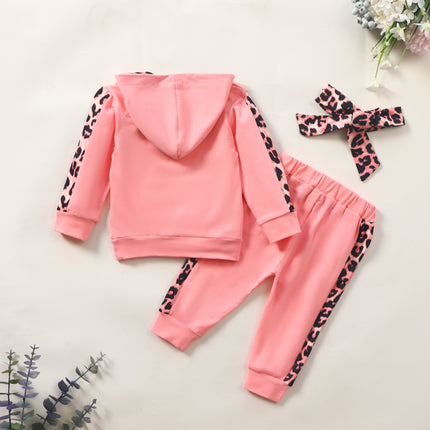 Girls 3 Piece Hooded Sports Leopard Suit