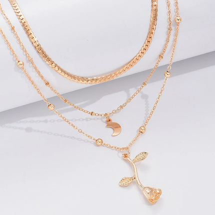 Multi-Layered Moon Gold Pendant Necklace