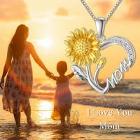 Necklace for Mom 925 Sterling Silver Sunflower Heart Pendant