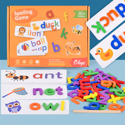 Kids Wooden Spelling Word Game – Letter Card Learning Set
