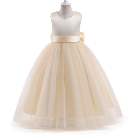 Girls' Beaded Princess Dress – Sleeveless Bow Gown for Kids
