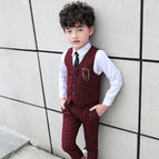 Wine Red Plaid Vest Suit / 11 Recommended 110cm