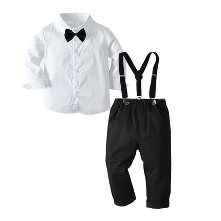 Boys 3-Piece White Shirt, Suspender Overalls & Bow Tie Suit