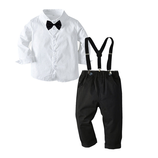 Boys 3-Piece White Shirt, Suspender Overalls & Bow Tie Suit