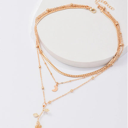 Multi-Layered Moon Gold Pendant Necklace