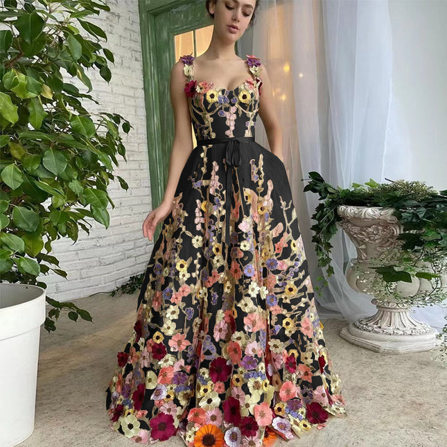 Exquisite 3D Long Flowered Dress