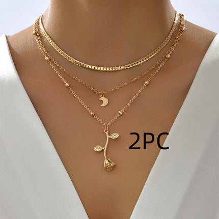 Multi-Layered Moon Gold Pendant Necklace