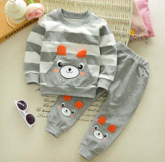 Boys Cartoon Bear Striped Sweater Suit