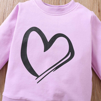 Girls 2-Piece Heart Print Pullover Set | Long Sleeve Top & Pants (92–120cm)