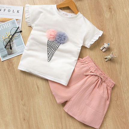 Girls Stylish 2-Piece Short Sleeve & Shorts Set