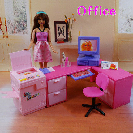 Miniature Doll Office Furniture Set – Computer Desk & Bookcase for Dollhouse