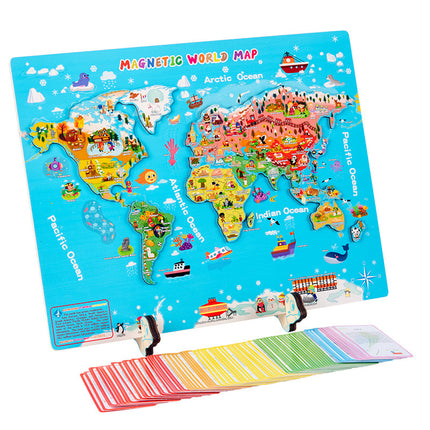 Kids Magnetic Wooden World Map Puzzle – Geography Learning Toy