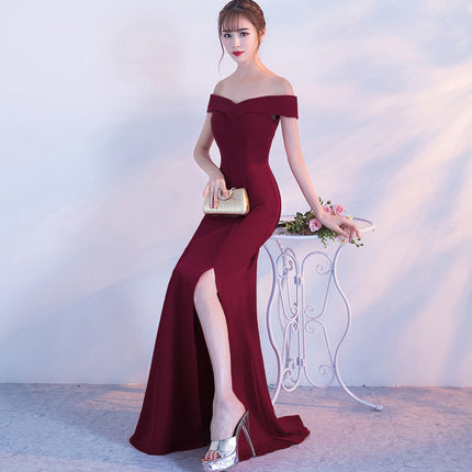 Evening word-shoulder fishtail dress