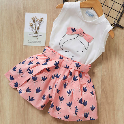 Girls Stylish 2-Piece Short Sleeve & Shorts Set