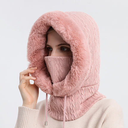 Winter Thick Hooded Wind-Proof Plush Hat With Scarf For Women