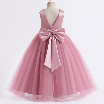 Girls' Beaded Princess Dress – Sleeveless Bow Gown for Kids